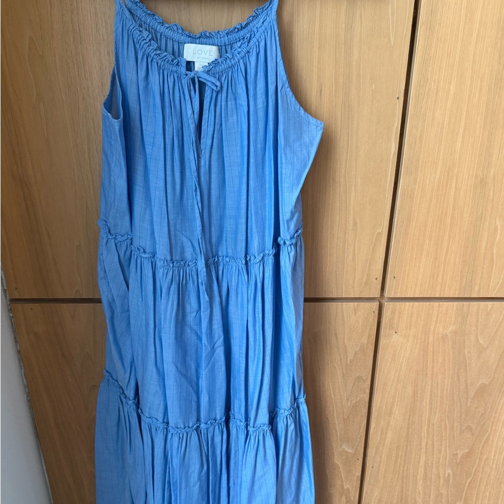 Pre-Loved Gap Blue Pinstriped Sleeveless Summer Dress in Small Petite